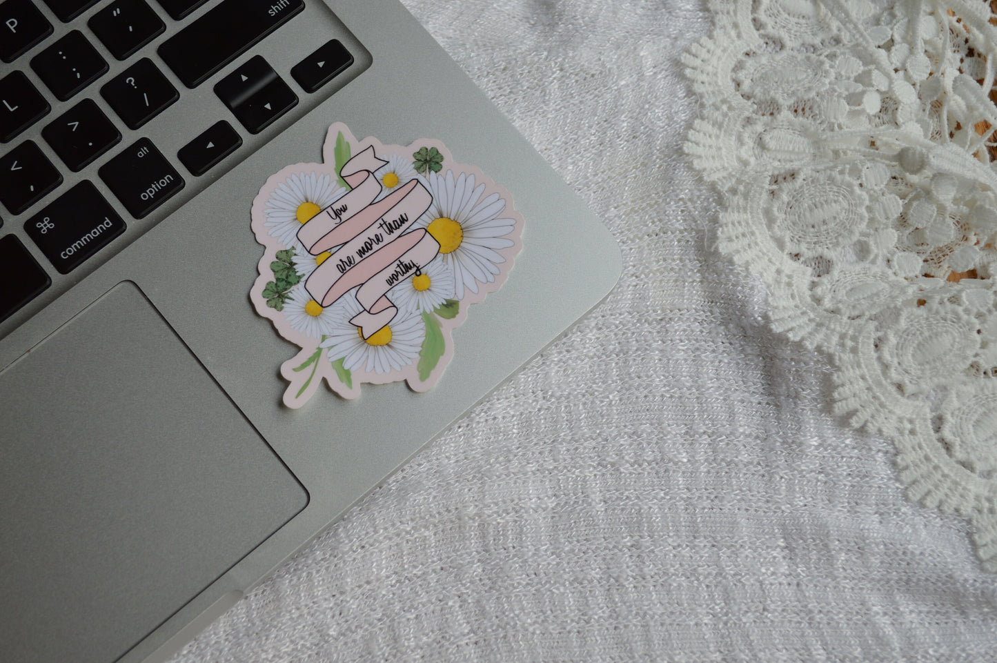 You Are More Than Worthy Sticker, Daisy Sticker, Four Leaf Clover Decal, Positive Quote, Quote Sticker