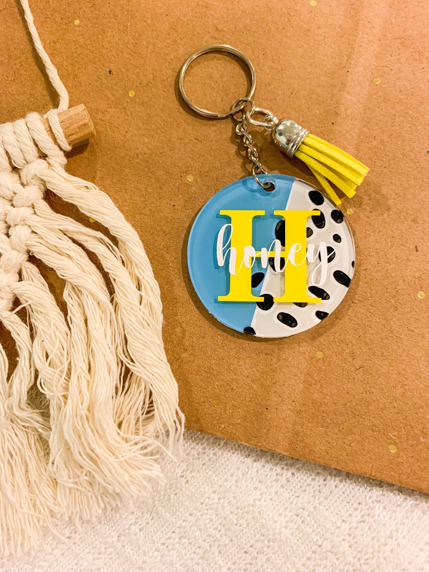 Modern Dot Personalized Acrylic Keychain, Custom Monogram Keychain, Initial Keyring, Bridesmaids Gift, Name Backpack Tag, Monogram Name Tag