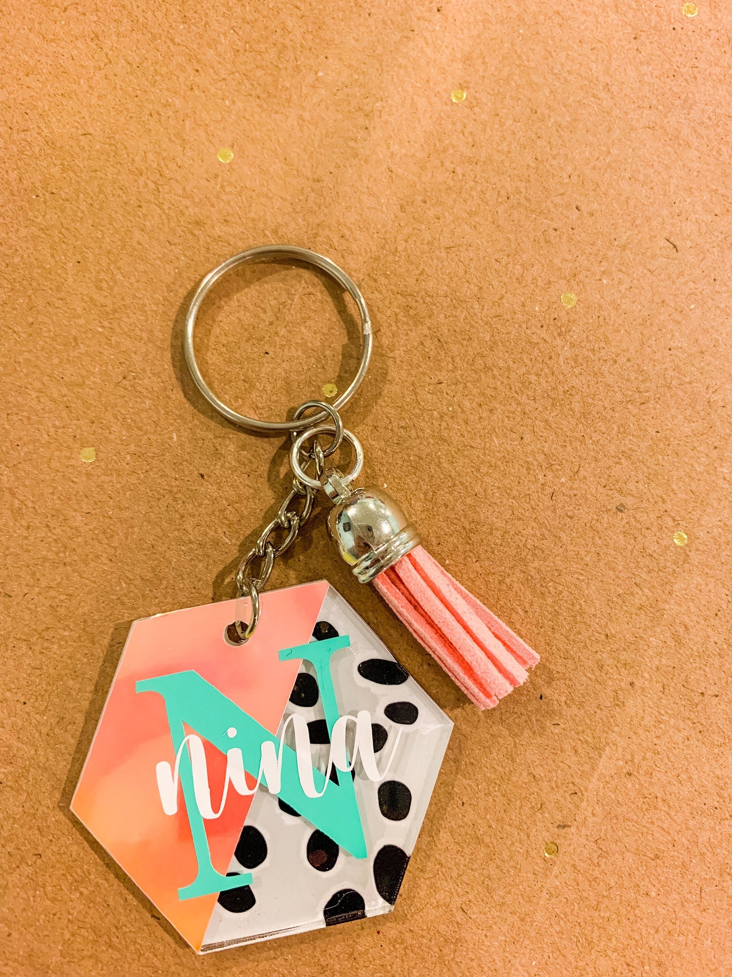 Modern Dot Personalized Acrylic Keychain, Custom Monogram Keychain, Initial Keyring, Bridesmaids Gift, Name Backpack Tag, Monogram Name Tag