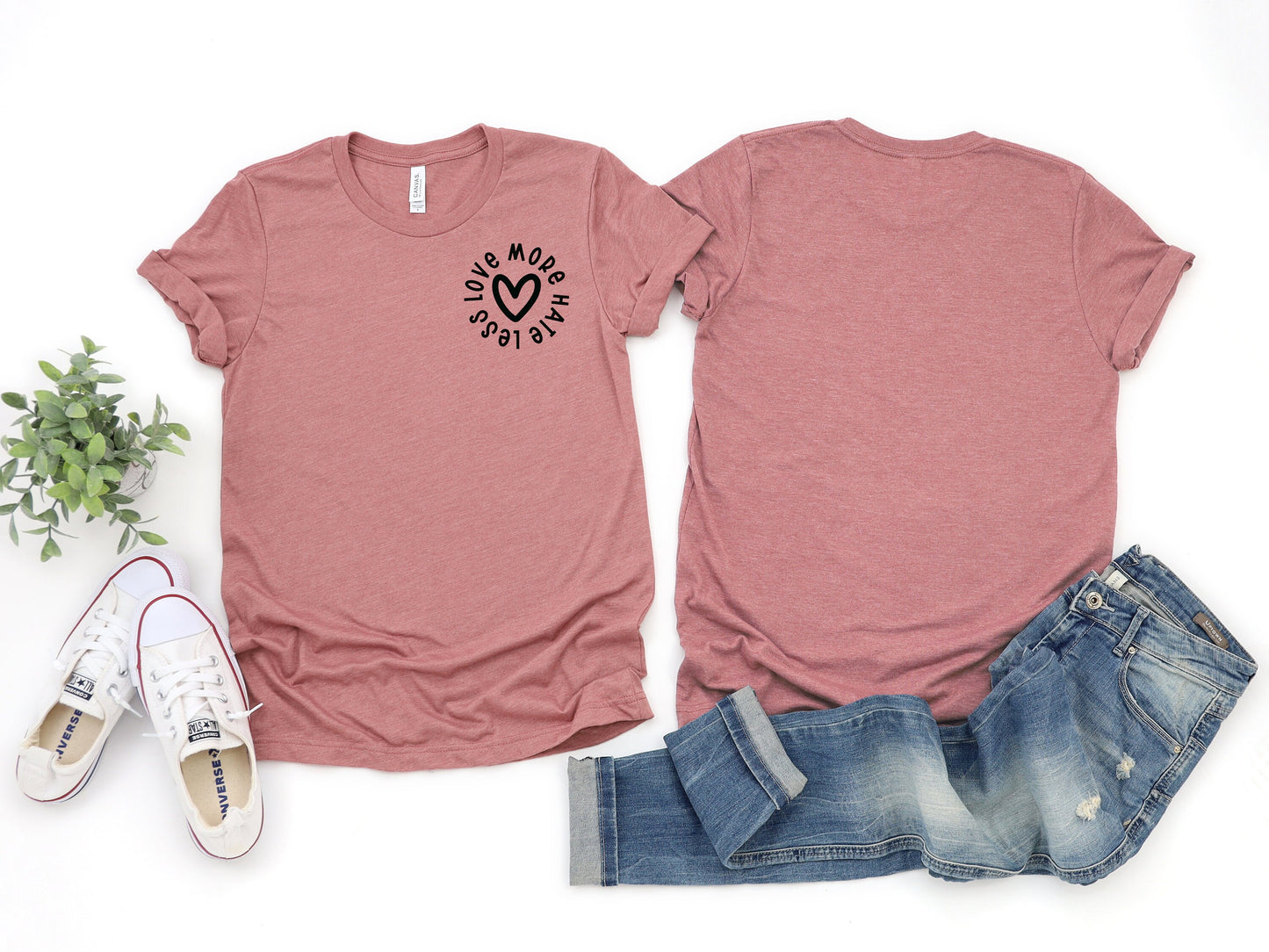 Love More Hate Less Heart T-Shirt, Love T-shirt, Heart Shirt, Mental Health T-shirt, Custom T-shirt