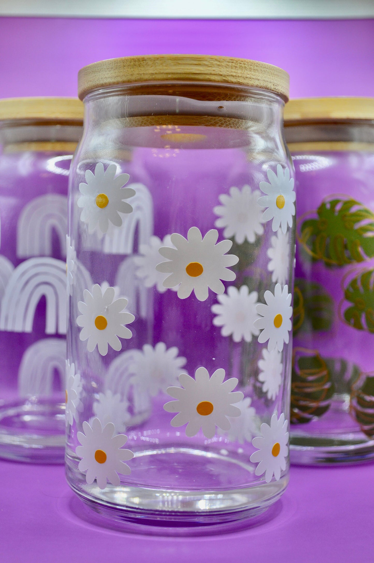 Daisy Cup, Iced Coffee Cup Glass, Beer Can Glass, Daisy Flower Glass Cup Coffee Can Beer, Daisy Soda Can Glass